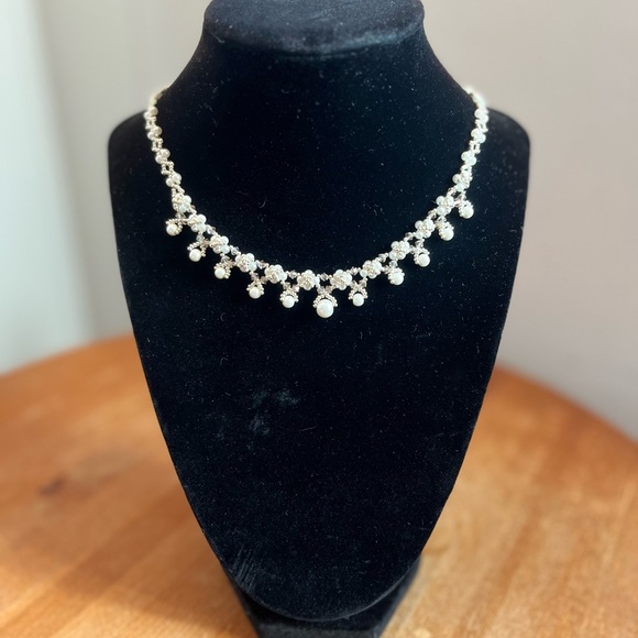 Hand Crafted Jewelry - HAND CRAFTED Bridal Necklace with White Pearl and Champagne Crystal